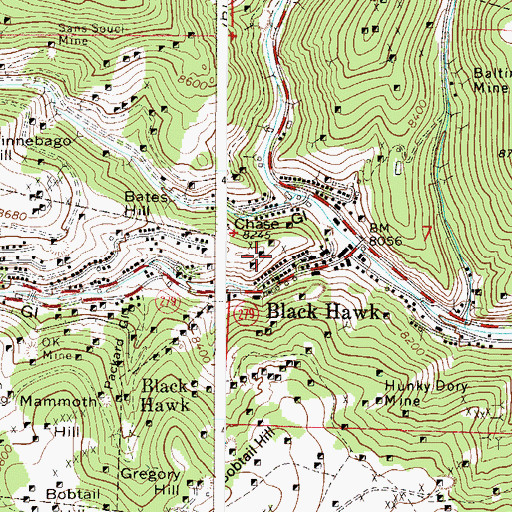 Topographic Map of Gregory Mine, CO