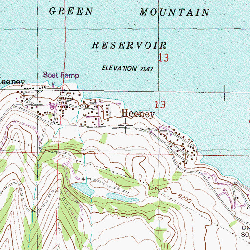 Topographic Map of Heeney, CO
