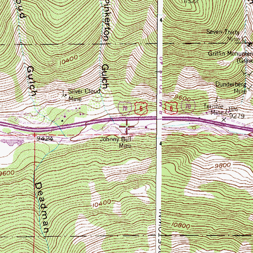 Topographic Map of Johnny Bull Mine, CO