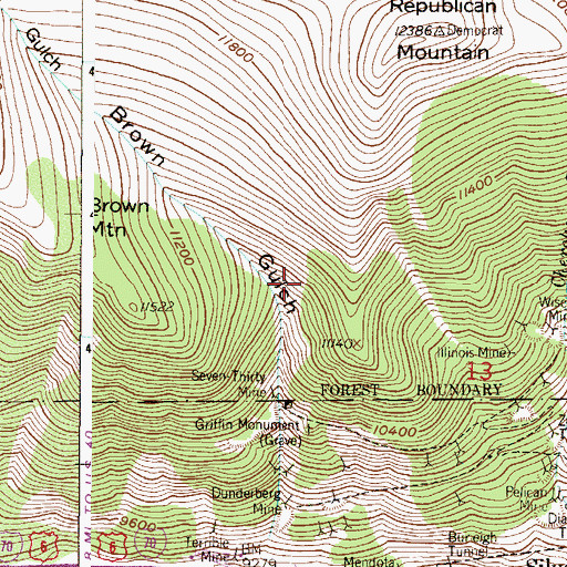 Topographic Map of Bismark Mine, CO