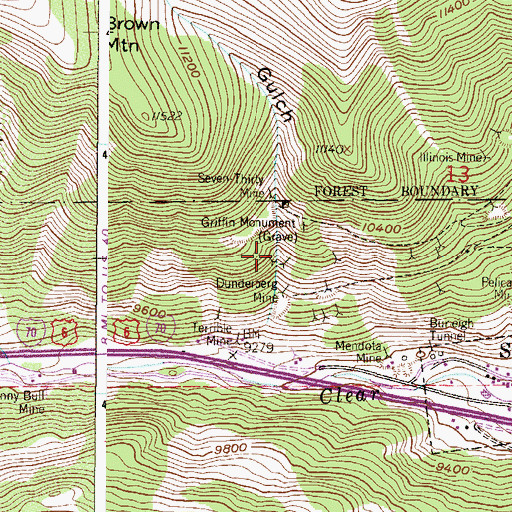 Topographic Map of Brown Mine, CO