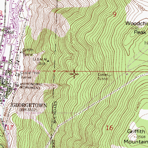 Topographic Map of Oregon Tunnel Mine, CO