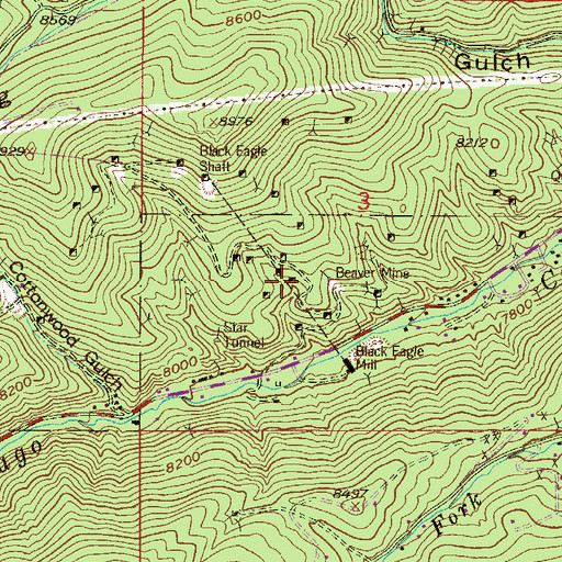 Topographic Map of Baehr Mine, CO
