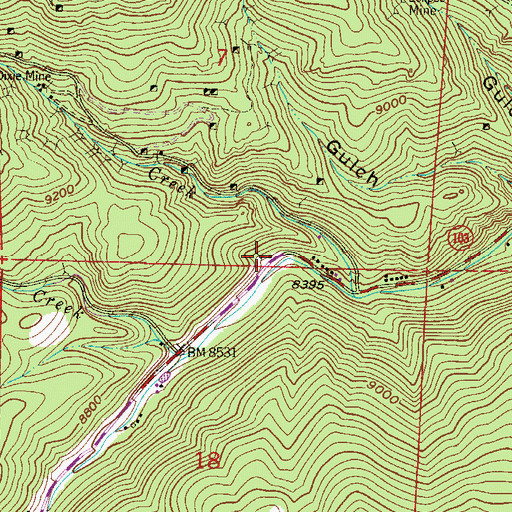 Topographic Map of Burns Moore Mine, CO