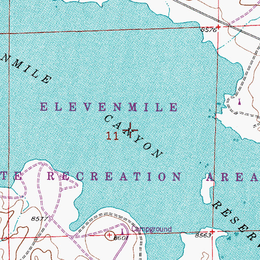 Topographic Map of Elevenmile State Recreation Area, CO