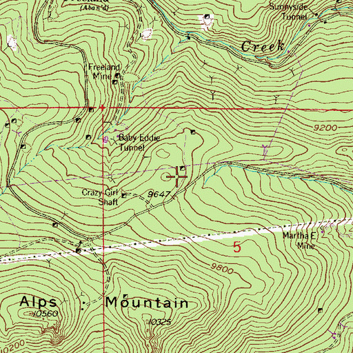 Topographic Map of Yankee Girl Shaft Mine, CO