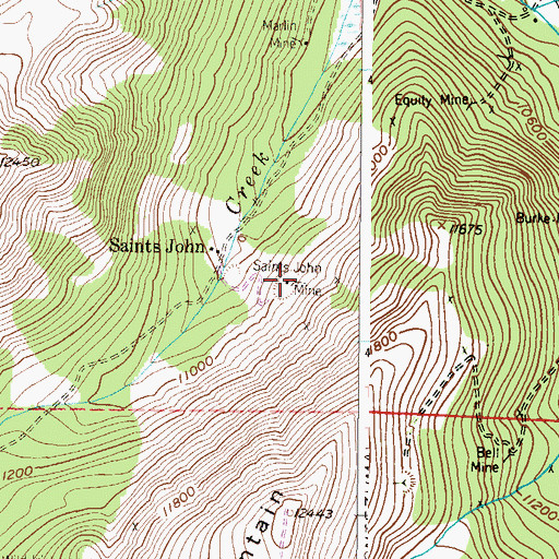 Topographic Map of Saint Johns Mines, CO
