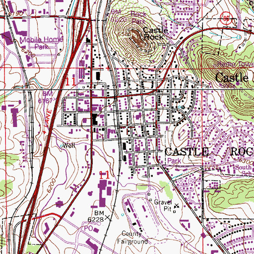 Topographic Map of Castle Rock, CO