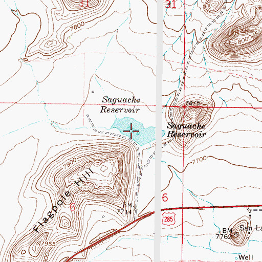 Topographic Map of Saguache Reservoir, CO