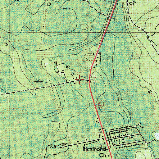 Topographic Map of Richmond Oak Grove Plantation (historical), GA