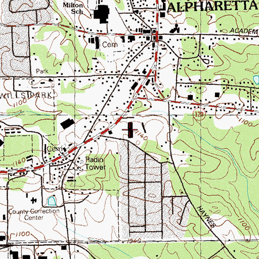 Topographic Map of Alpha Park Shopping Center, GA