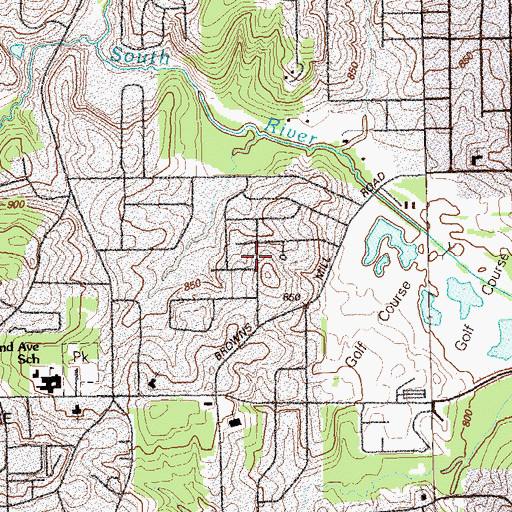 Topographic Map of Browns Mill, GA