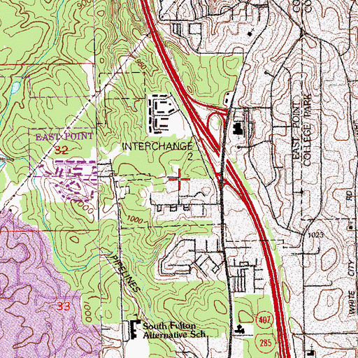 Topographic Map of Castilian Heights, GA