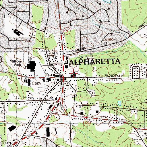 Topographic Map of First Baptist Church of Alpharetta, GA