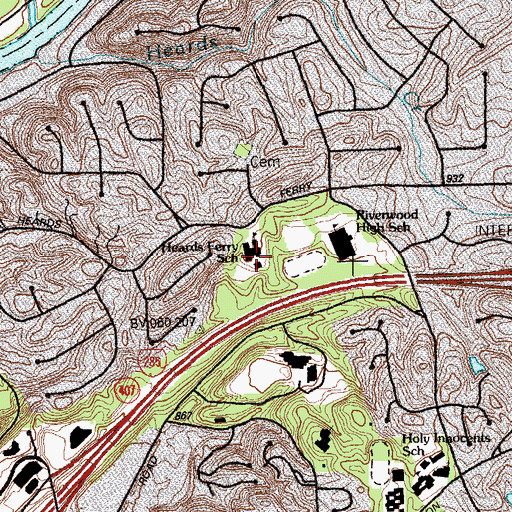 Topographic Map of Heards Ferry Elementary School, GA