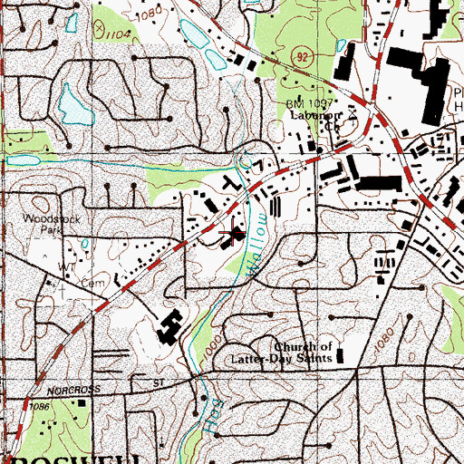 Topographic Map of Kings Creek Shopping Center, GA