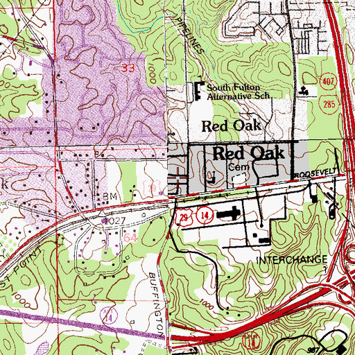 Topographic Map of Lee Plaza Shopping Center, GA