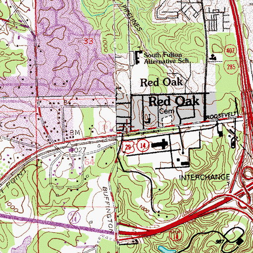 Topographic Map of Red Oak Post Office, GA