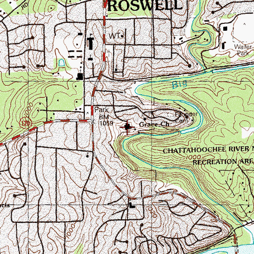 Topographic Map of Roswell Mill Shopping Center, GA
