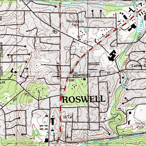 Topographic Map of Roswell Plaza Shopping Center, GA