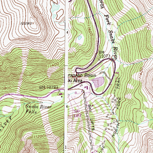 Topographic Map of Arapaho Basin Ski Area, CO