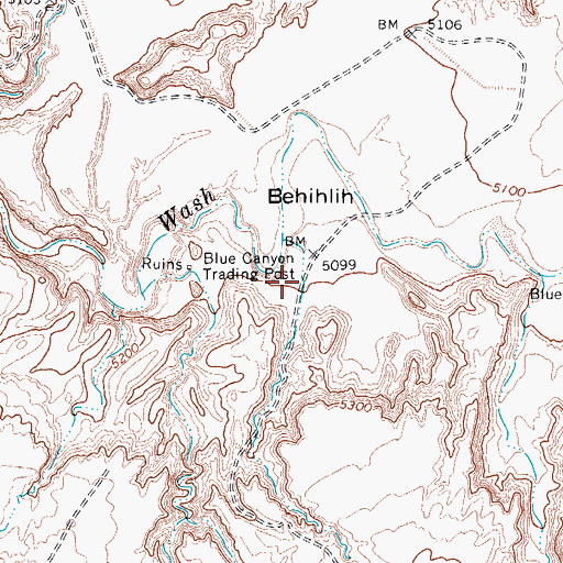 Topographic Map of Blue Canyon Trading Post, AZ