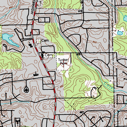Topographic Map of Tucker Memorial Park, GA