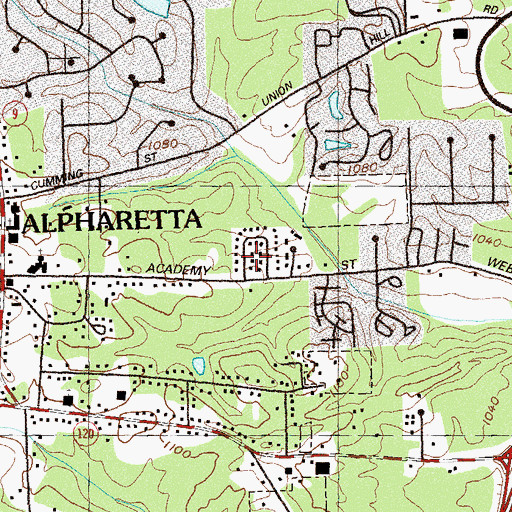 Topographic Map of Village Green, GA