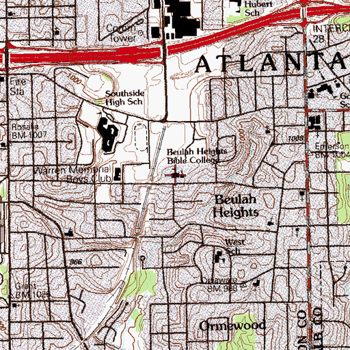 Topographic Map of Beulah Heights Bible College, GA
