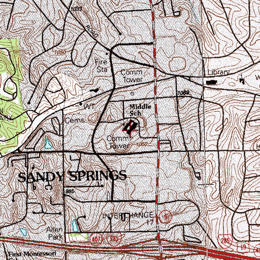 Topographic Map of Sandy Springs Middle School, GA