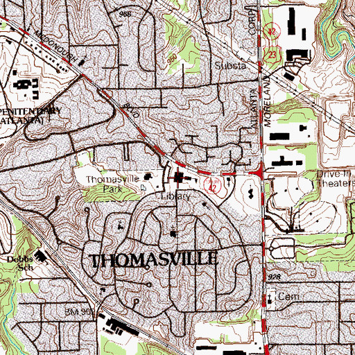 Topographic Map of Thomasville Heights Elementary School, GA