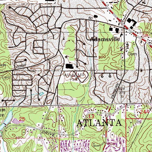 Topographic Map of Wilson Mill Park, GA