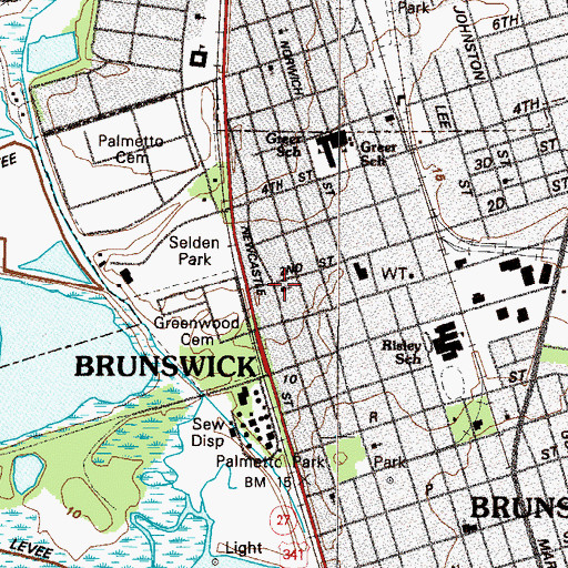 Topographic Map of Brunswick Primitive Baptist Church, GA
