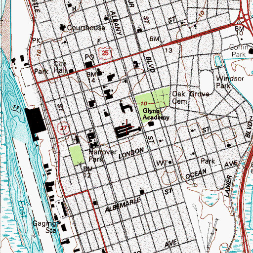 Topographic Map of Glynn Middle School, GA