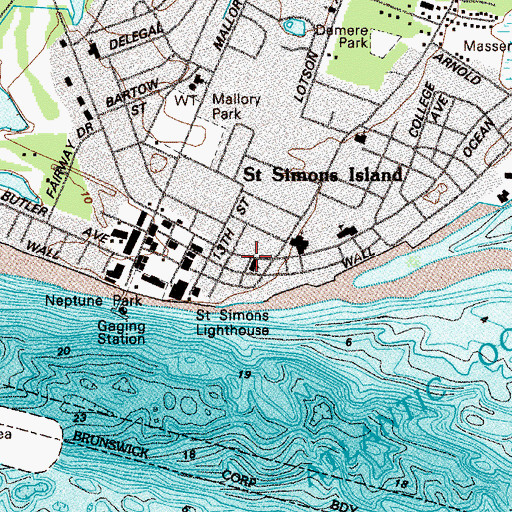 Topographic Map of Saint Simons Methodist Church, GA