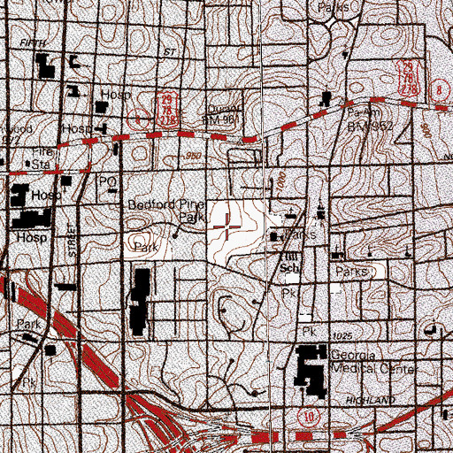 Topographic Map of Bedford Pine Park, GA