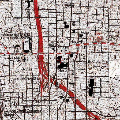 Topographic Map of Doctors Memorial Hospital, GA