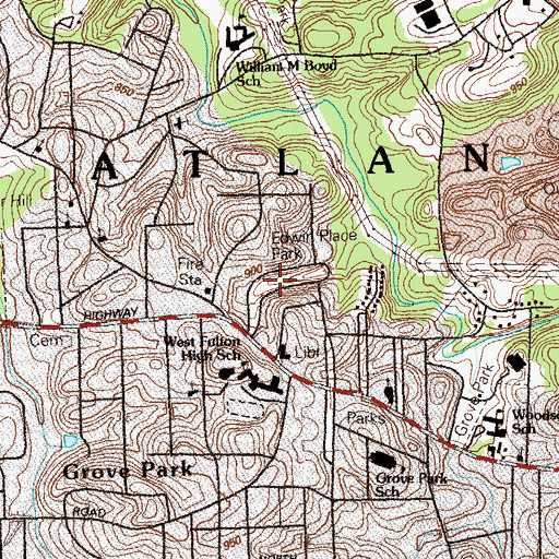 Topographic Map of Edwin Place Park, GA