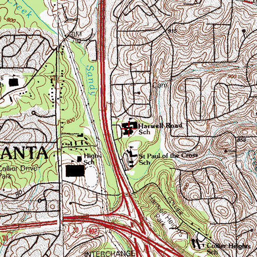 Topographic Map of Harwell Road Elementary School, GA