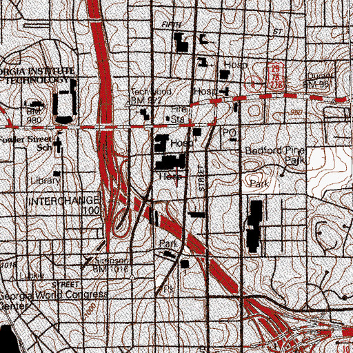 Topographic Map of Memorial Hospital, GA