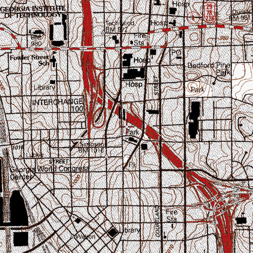 Topographic Map of Peachtree Summit Building, GA