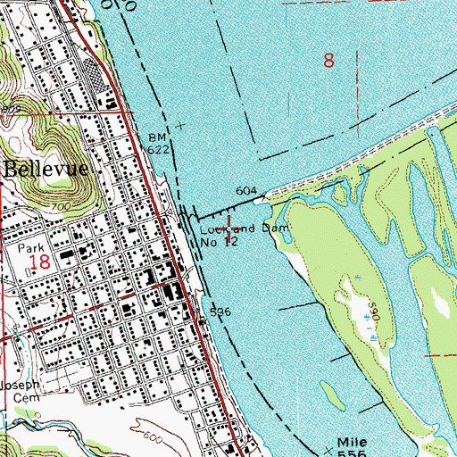 Topographic Map of Bellevue Ferry (historical), IL