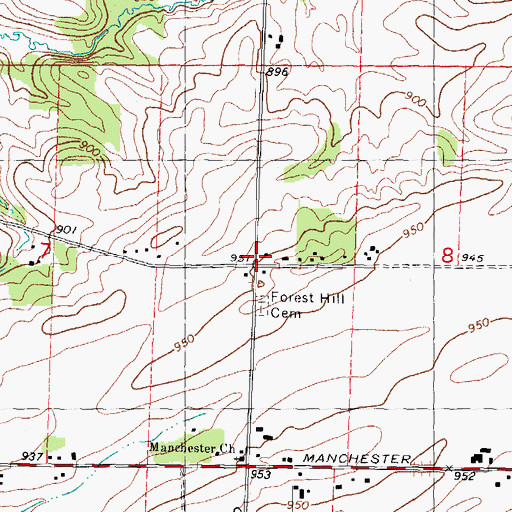 Topographic Map of Red Brick School (historical), IL