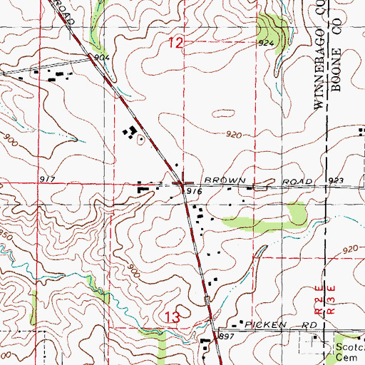 Topographic Map of Brown School (historical), IL