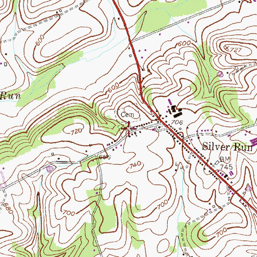 Topographic Map of Silver Run Cemetery, MD