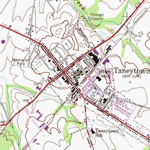 Topographic Map of Taneytown City Hall, MD