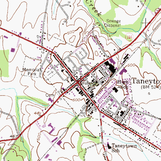Topographic Map of Taneytown Historic District, MD