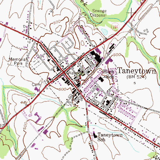 Topographic Map of Taneytown Post Office, MD