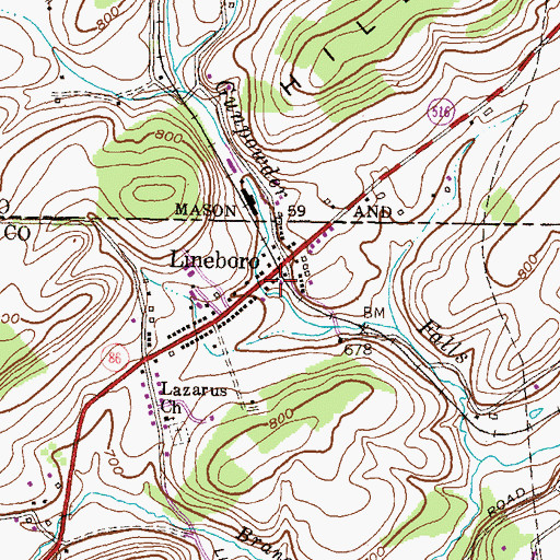 Topographic Map of Lineboro Post Office, MD