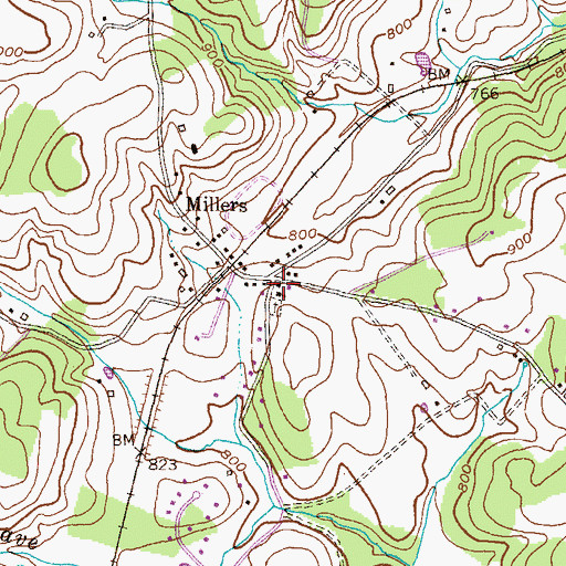 Topographic Map of Millers Post Office, MD